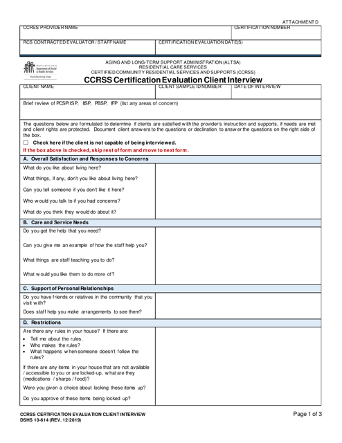DSHS Form 10-614 Ccrss Certification Evaluation Client Interview - Washington