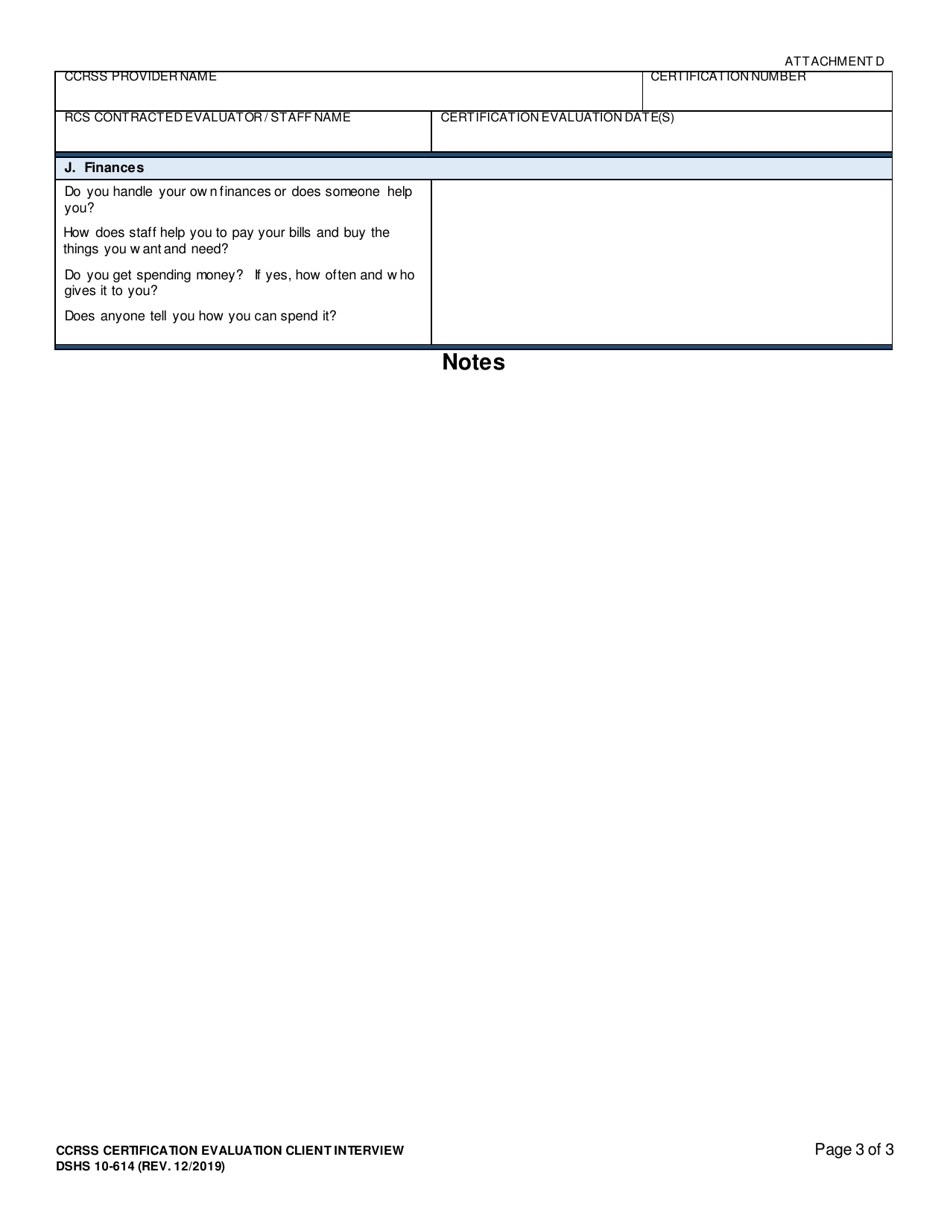 DSHS Form 10-614 Ccrss Certification Evaluation Client Interview - Washington, Page 3