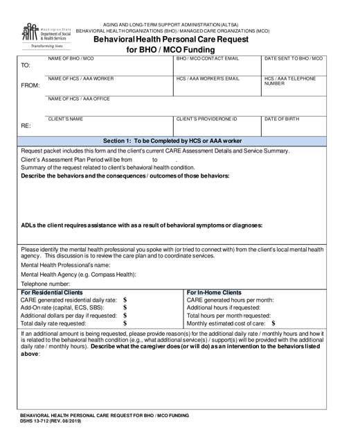 DSHS Form 13-712  Printable Pdf