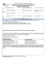 DSHS Form 13-712 Behavioral Health Personal Care Request for Bho/ Mco Funding - Washington