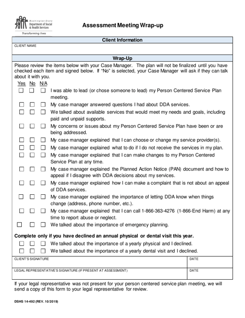 DSHS Form 14-492 Assessment Meeting Wrap-Up - Washington