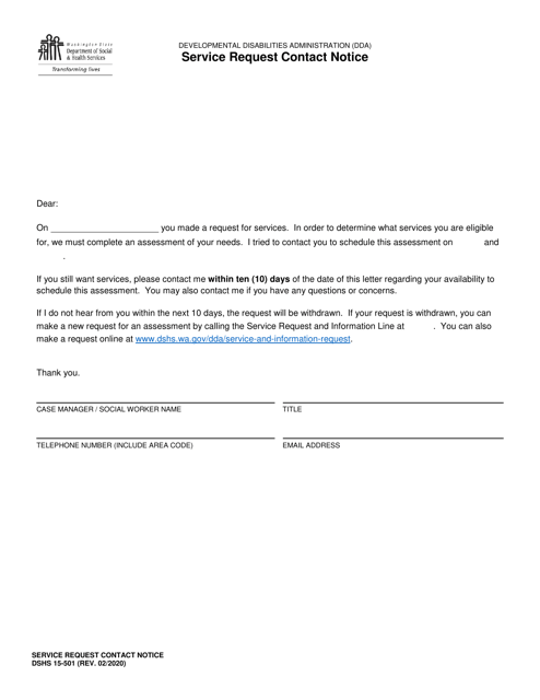 DSHS Form 15-501 Service Request Contact Notice - Washington