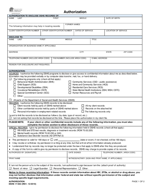 DSHS Form 17-063  Printable Pdf