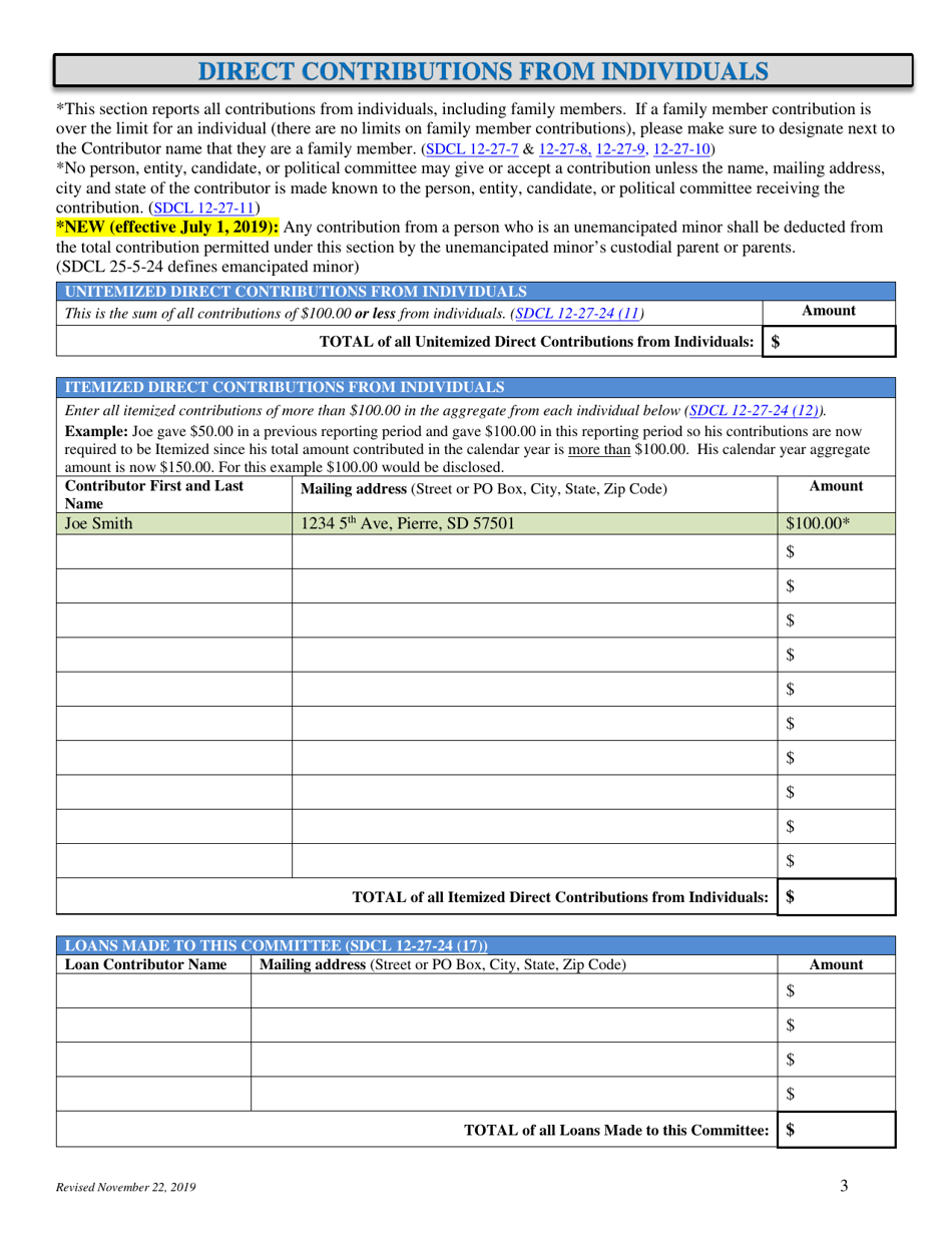 Local Jurisdictions Campaign Finance Disclosure Report - South Dakota, Page 3