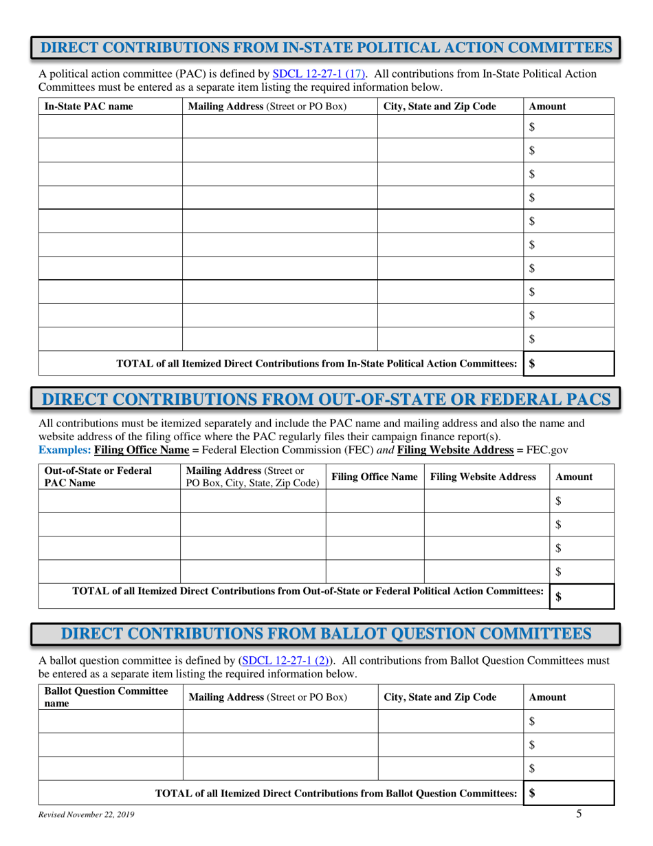 Local Jurisdictions Campaign Finance Disclosure Report - South Dakota, Page 5