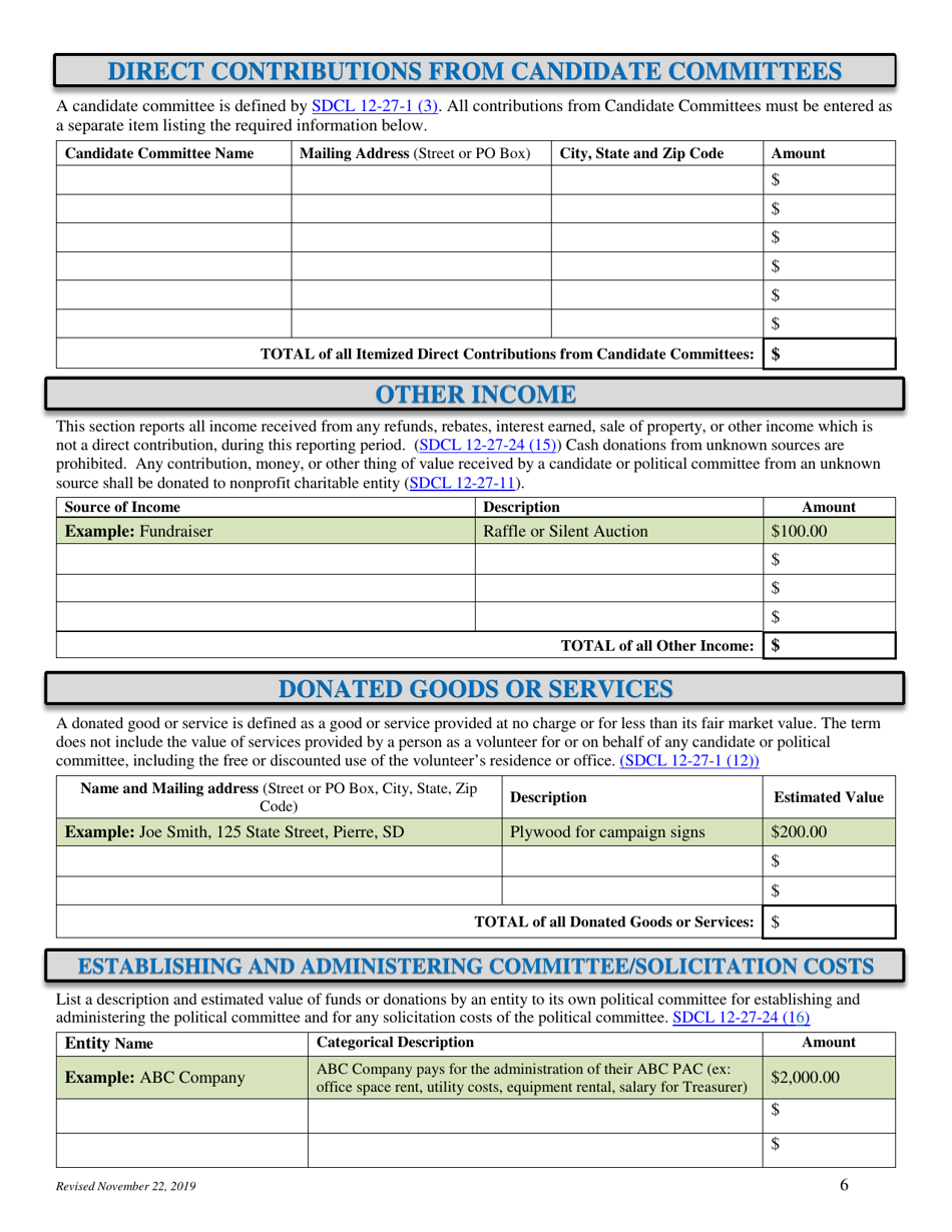 Local Jurisdictions Campaign Finance Disclosure Report - South Dakota, Page 6