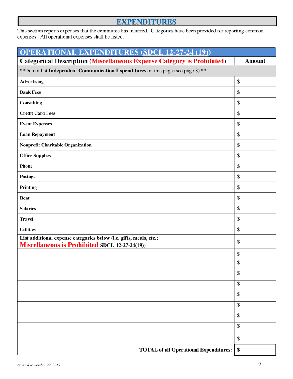 Local Jurisdictions Campaign Finance Disclosure Report - South Dakota, Page 7