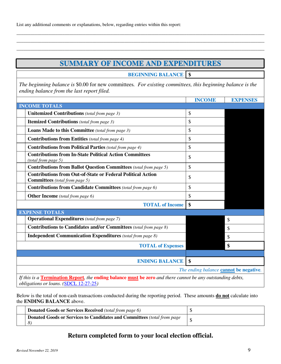 Local Jurisdictions Campaign Finance Disclosure Report - South Dakota, Page 9
