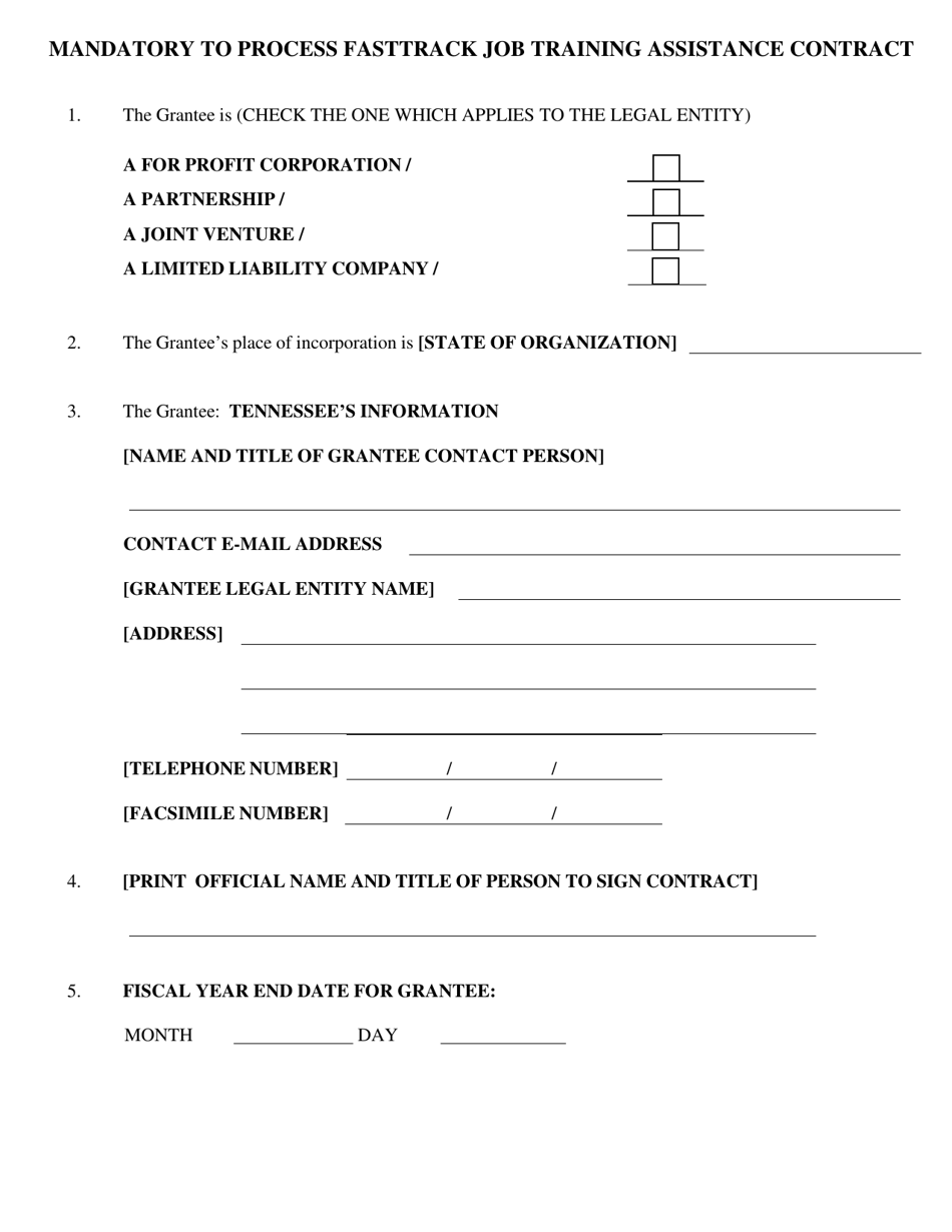 Mandatory to Process Fasttrack Job Training Assistance Contract - Tennessee, Page 1