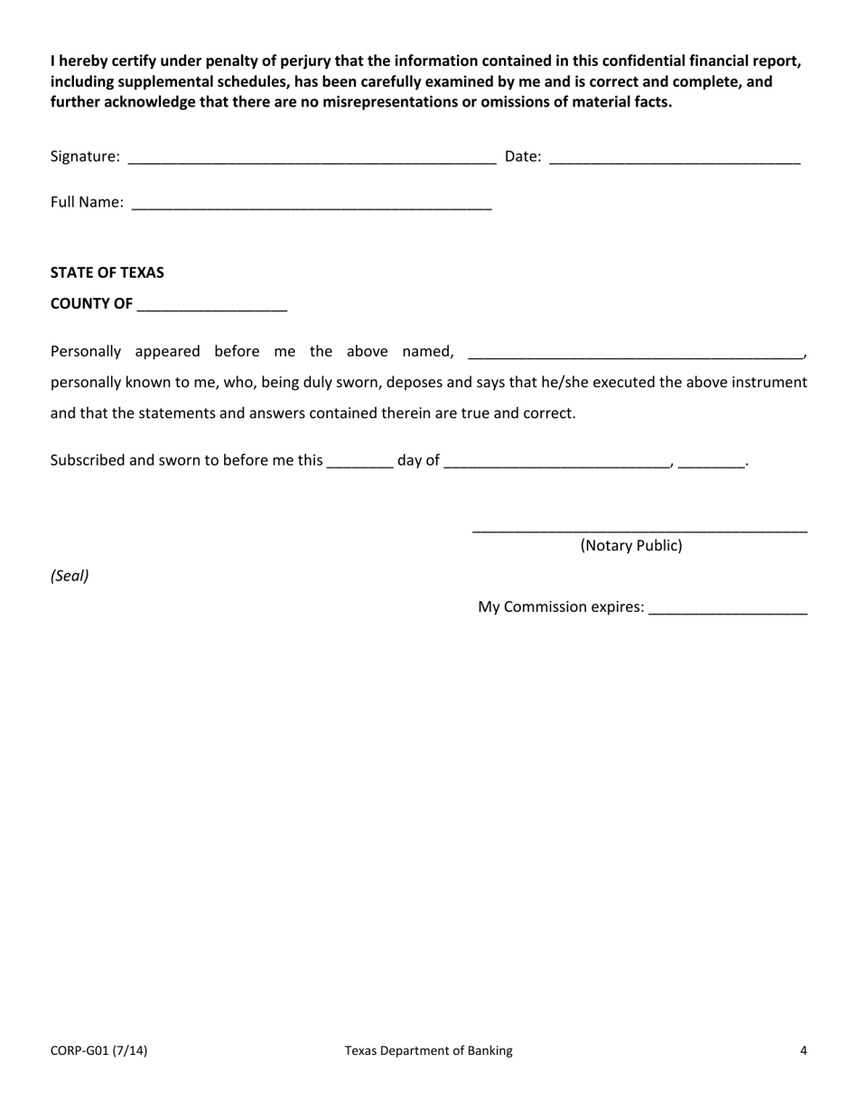 Form CORP-G01 Personal Financial Statement - Texas, Page 4