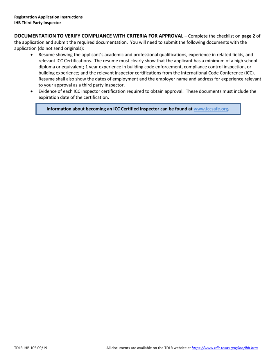 TDLR Form IHB105 Application for Registration - Ihb Third Party Inspector - Texas, Page 2