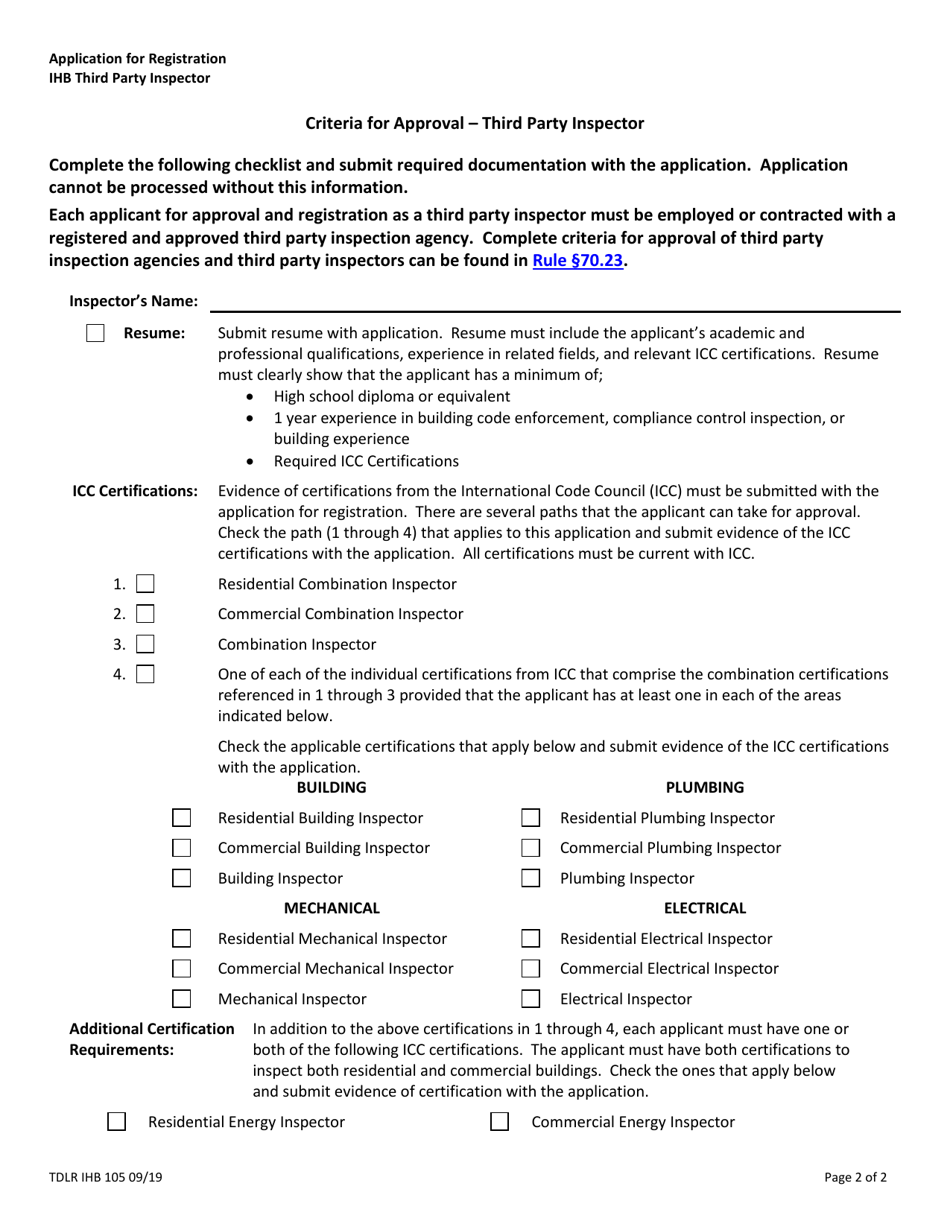 TDLR Form IHB105 Application for Registration - Ihb Third Party Inspector - Texas, Page 4