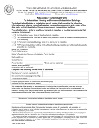 TDLR Form IHB057 Alteration Transmittal Form for Industrialized Housing and Permanent Industrialized Buildings - Texas