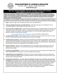 TDLR Form MIL001 Military Service Member, Military Veteran or Military Spouse Supplemental Application - Texas