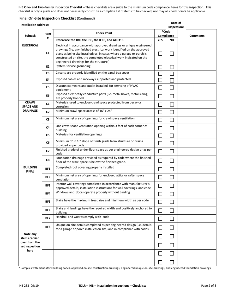 Form IHB233 - Fill Out, Sign Online and Download Fillable PDF, Texas ...