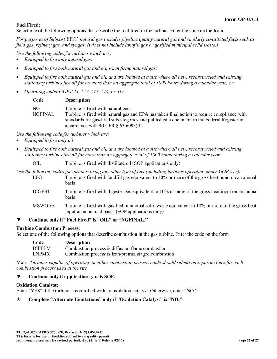 Form TCEQ-10023 (OP-UA11) Stationary Turbine Attributes - Texas, Page 22