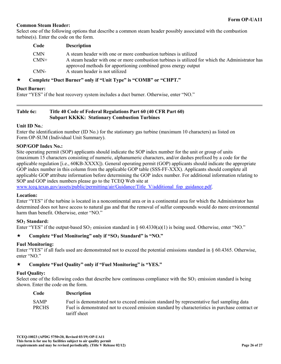 Form TCEQ-10023 (OP-UA11) Stationary Turbine Attributes - Texas, Page 26