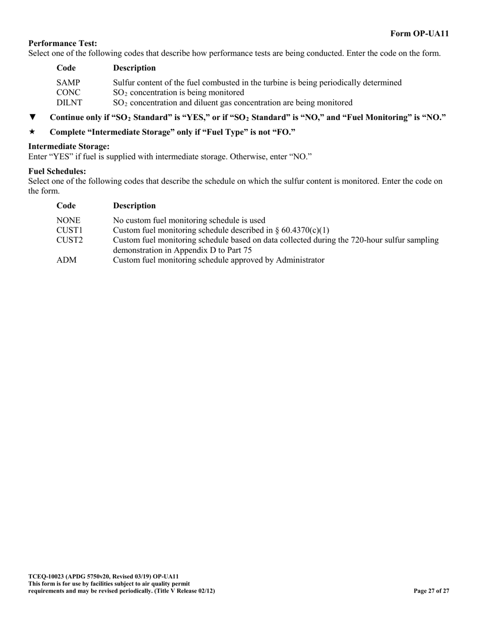 Form TCEQ-10023 (OP-UA11) Stationary Turbine Attributes - Texas, Page 27
