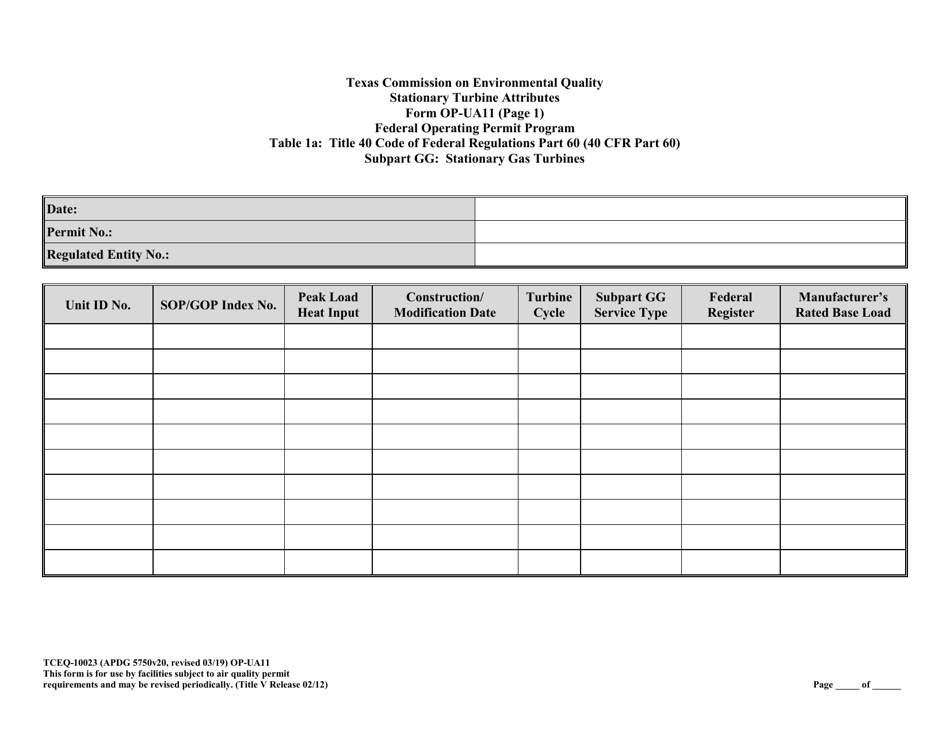 Form TCEQ-10023 (OP-UA11) Stationary Turbine Attributes - Texas, Page 28