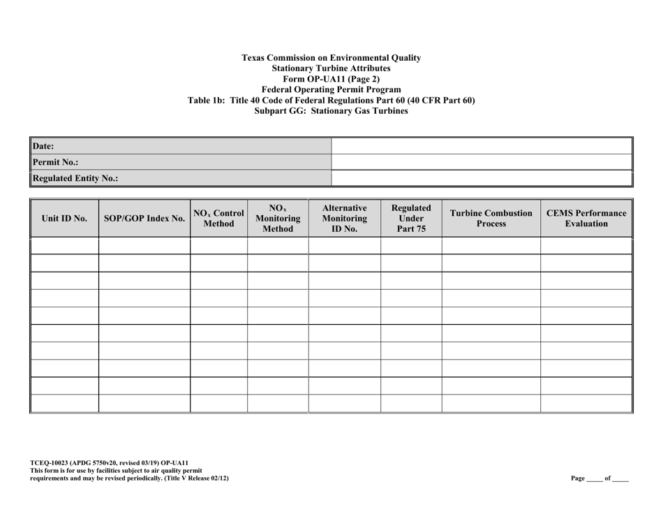 Form TCEQ-10023 (OP-UA11) Stationary Turbine Attributes - Texas, Page 29