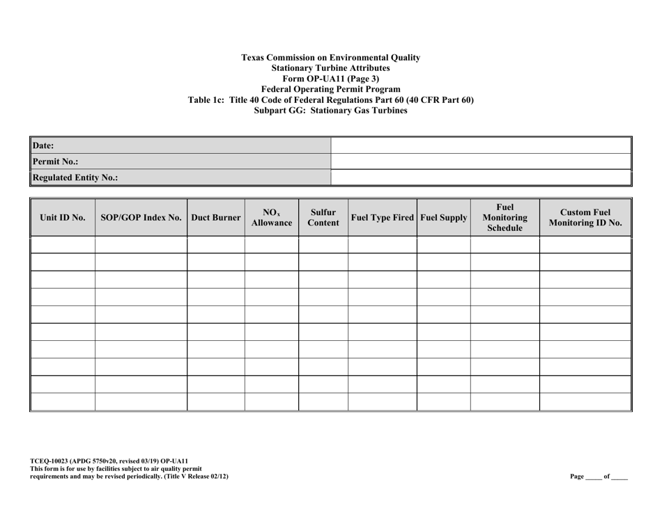 Form TCEQ-10023 (OP-UA11) Stationary Turbine Attributes - Texas, Page 30