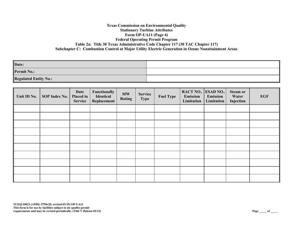 Form TCEQ-10023 (OP-UA11) Stationary Turbine Attributes - Texas, Page 31