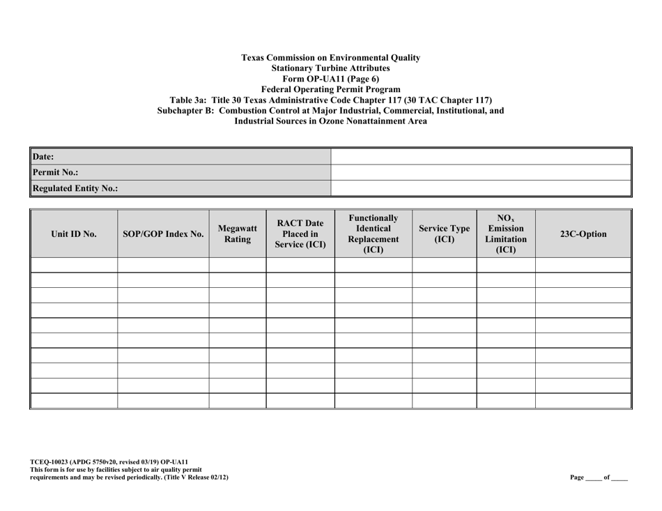 Form TCEQ-10023 (OP-UA11) Stationary Turbine Attributes - Texas, Page 33