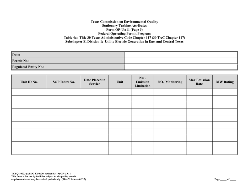 Form TCEQ-10023 (OP-UA11) Stationary Turbine Attributes - Texas, Page 36