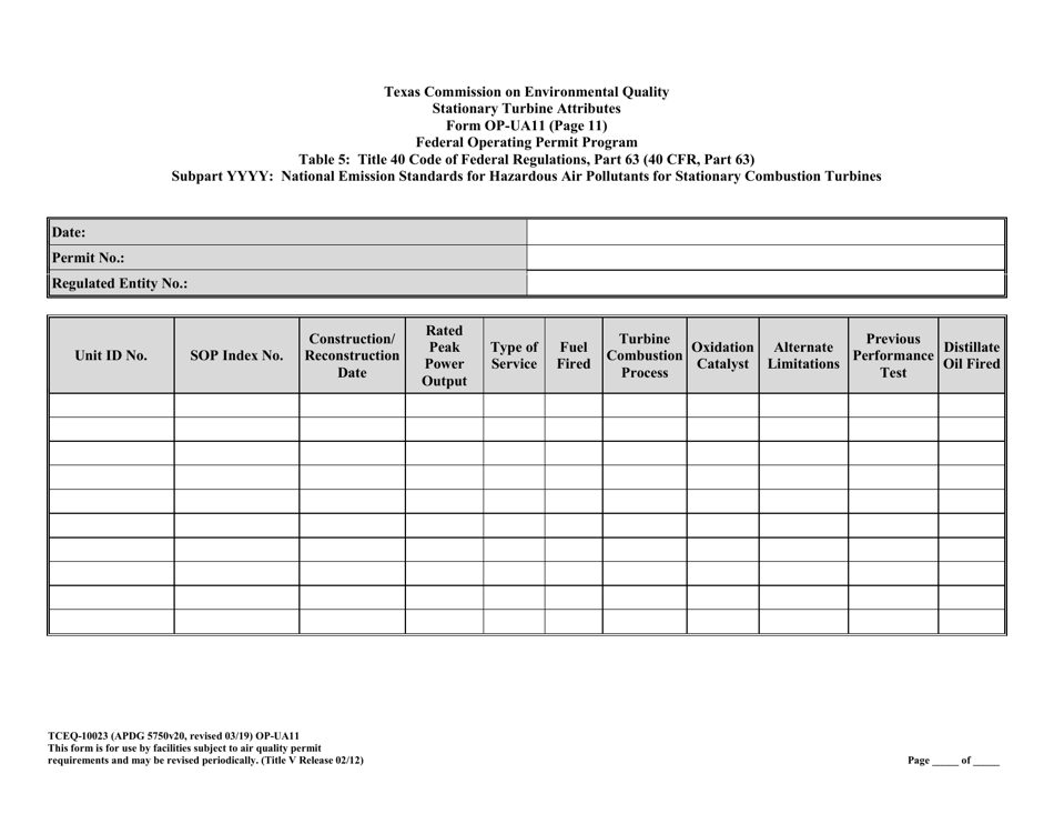 Form TCEQ-10023 (OP-UA11) Stationary Turbine Attributes - Texas, Page 38