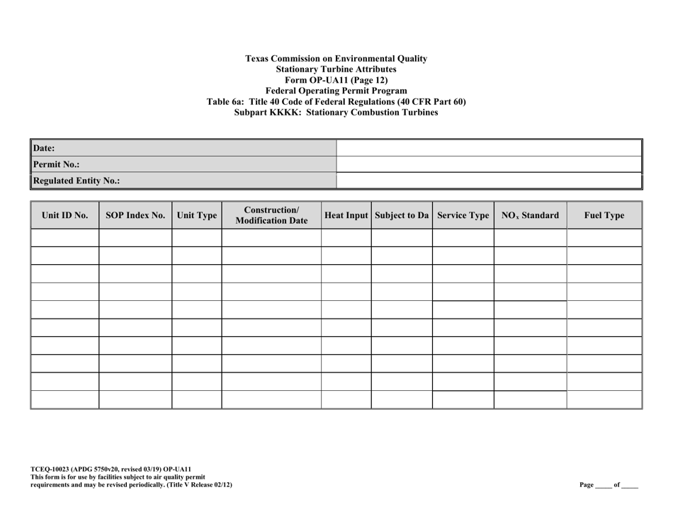 Form TCEQ-10023 (OP-UA11) Stationary Turbine Attributes - Texas, Page 39