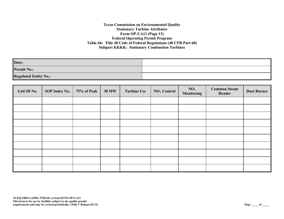 Form TCEQ-10023 (OP-UA11) Stationary Turbine Attributes - Texas, Page 40