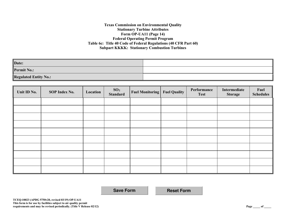 Form TCEQ-10023 (OP-UA11) Stationary Turbine Attributes - Texas, Page 41