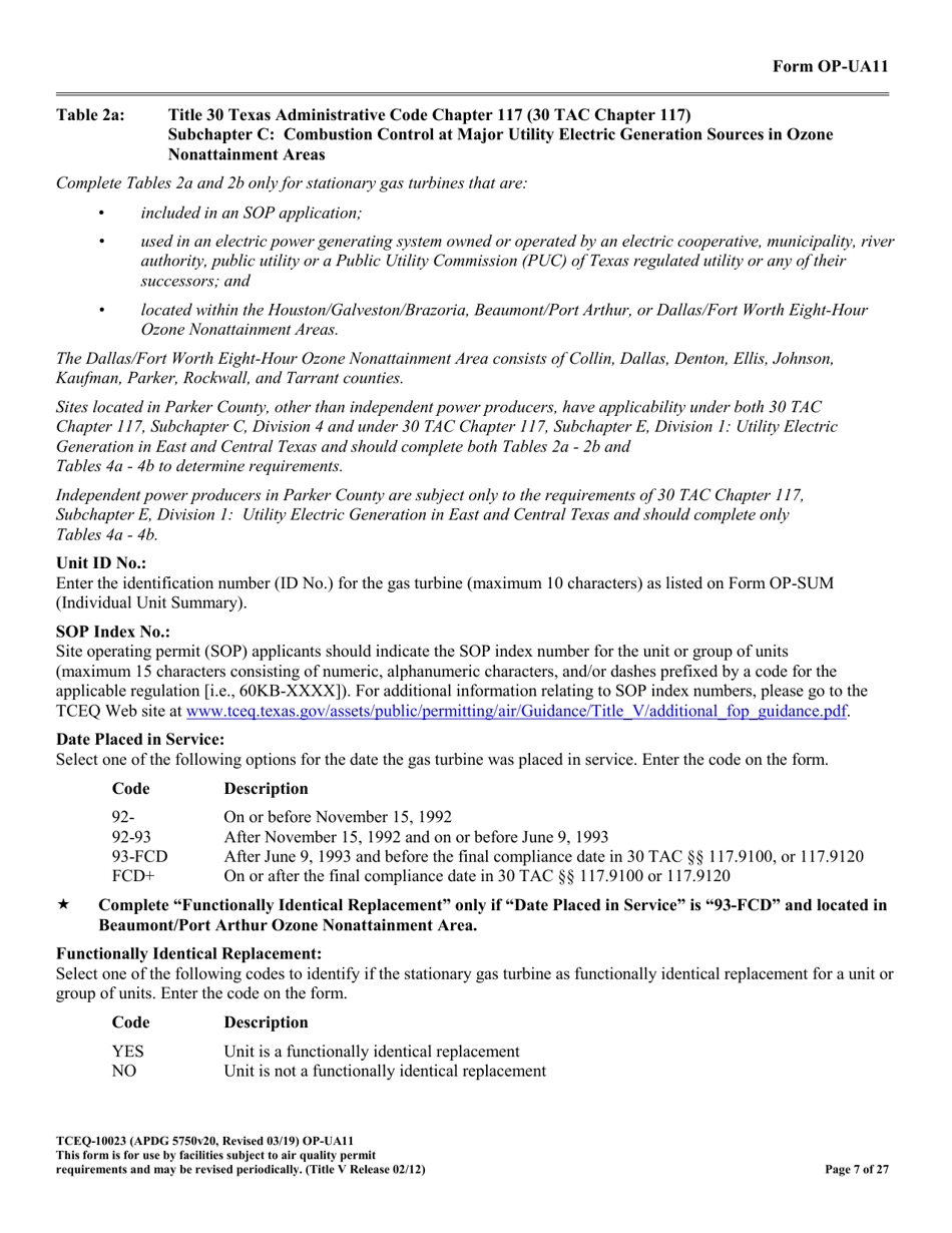 Form TCEQ-10023 (OP-UA11) Stationary Turbine Attributes - Texas, Page 7