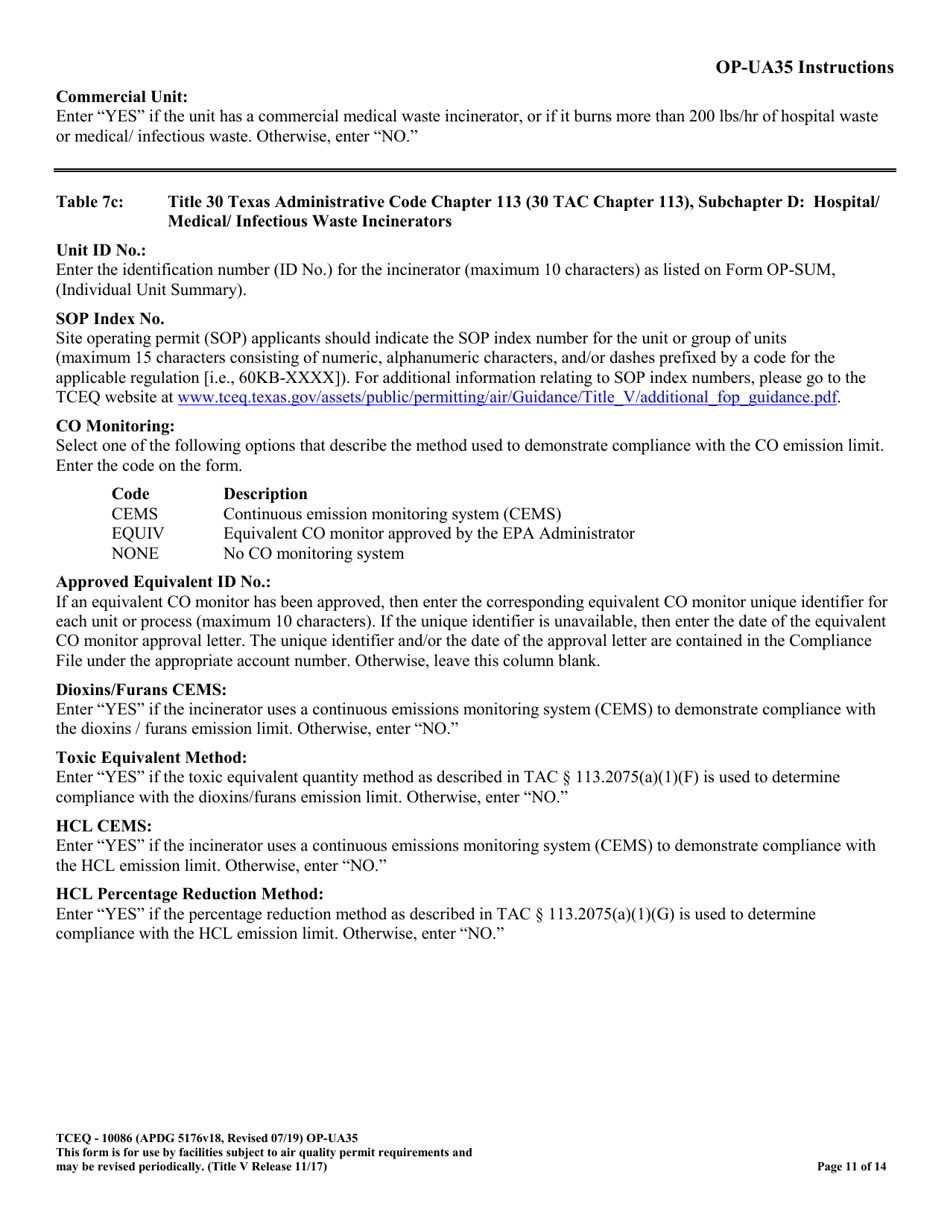Form TCEQ-10086 (OP-UA35) Incinerator Attributes - Texas, Page 11