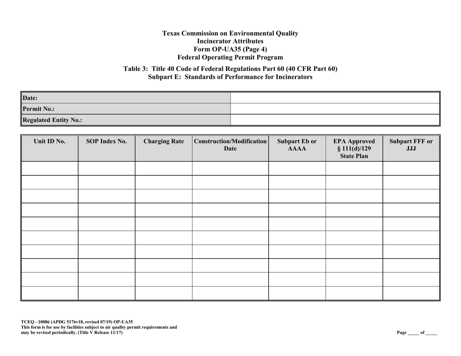 Form TCEQ-10086 (OP-UA35) Incinerator Attributes - Texas, Page 18