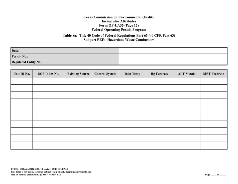 Form TCEQ-10086 (OP-UA35) Incinerator Attributes - Texas, Page 26