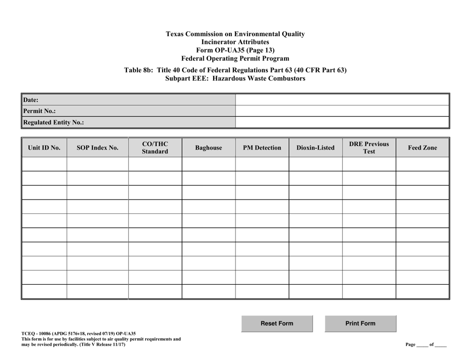 Form TCEQ-10086 (OP-UA35) Incinerator Attributes - Texas, Page 27