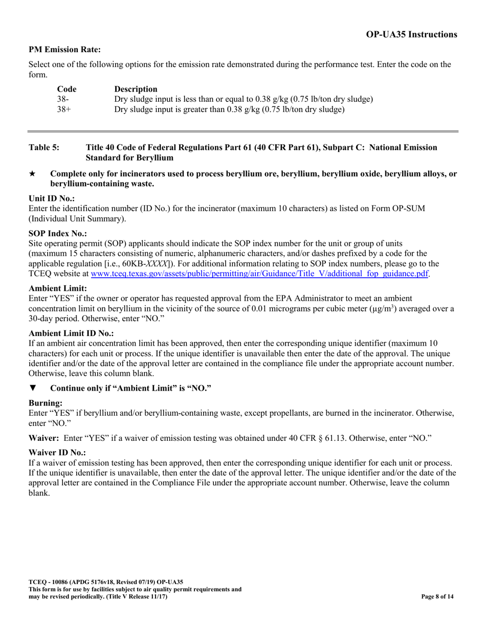 Form TCEQ-10086 (OP-UA35) Incinerator Attributes - Texas, Page 8