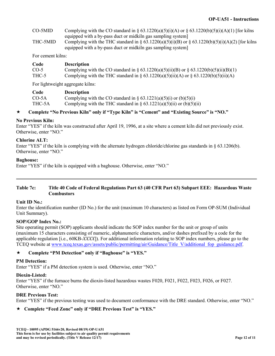 Form TCEQ-10095 (OP-UA51) Dryer / Kiln / Oven Attributes - Texas, Page 12