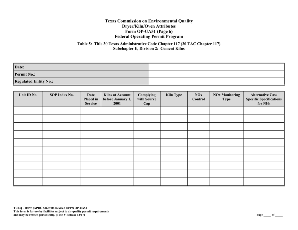 Form TCEQ-10095 (OP-UA51) Dryer / Kiln / Oven Attributes - Texas, Page 19