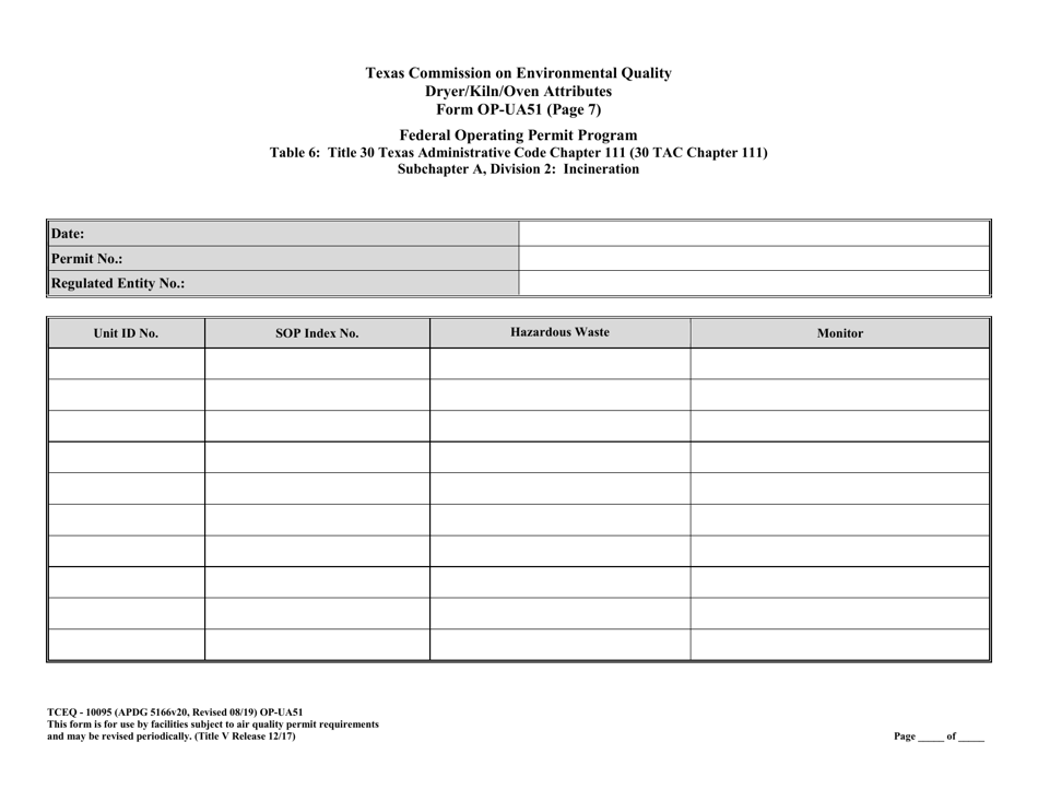 Form TCEQ-10095 (OP-UA51) Dryer / Kiln / Oven Attributes - Texas, Page 20