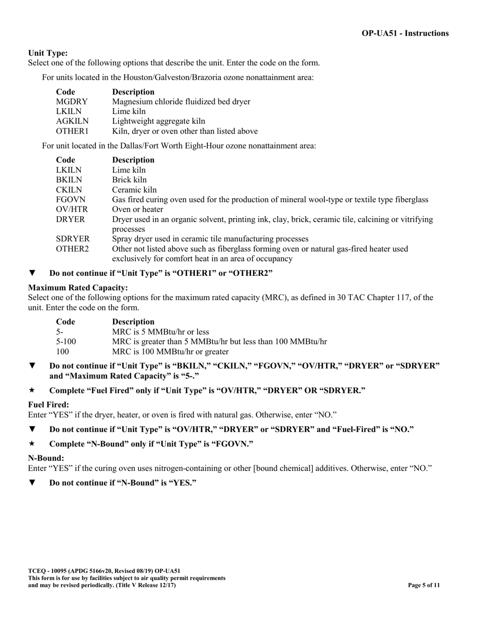 Form TCEQ-10095 (OP-UA51) Dryer / Kiln / Oven Attributes - Texas, Page 5