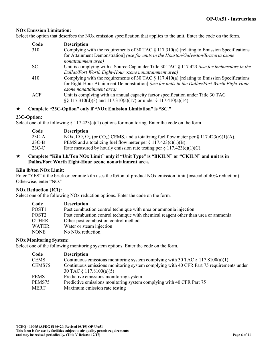 Form TCEQ-10095 (OP-UA51) Dryer / Kiln / Oven Attributes - Texas, Page 6