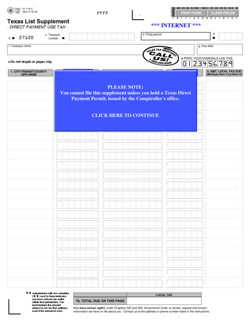 Form 01-116C  Printable Pdf