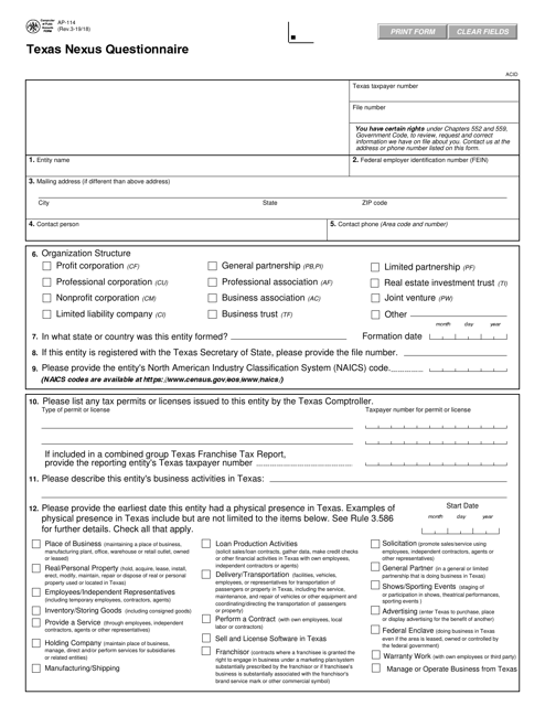 Form AP-114  Printable Pdf