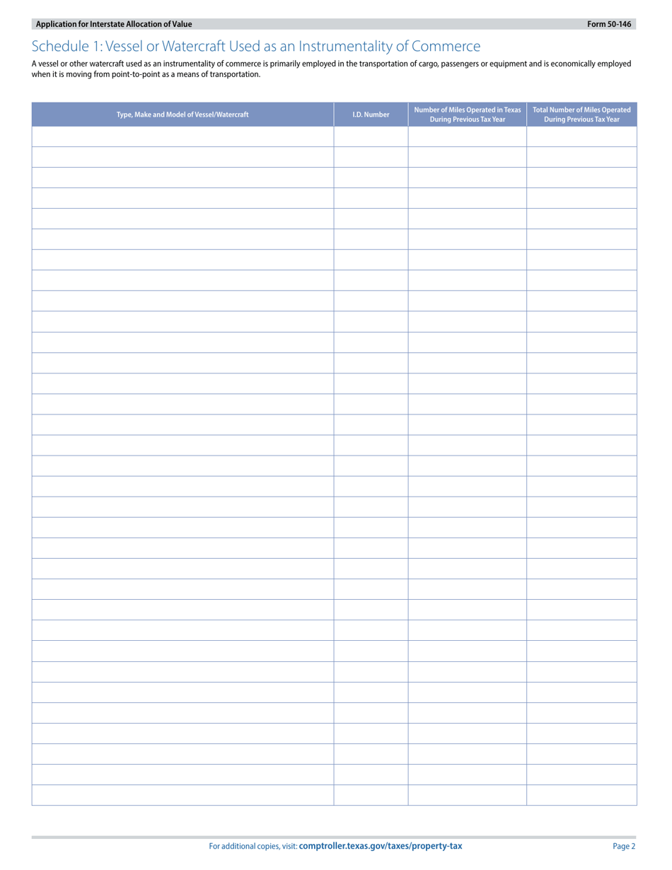 Form 50-146 Application for Interstate Allocation of Value for Vessels or Other Watercraft - Texas, Page 2
