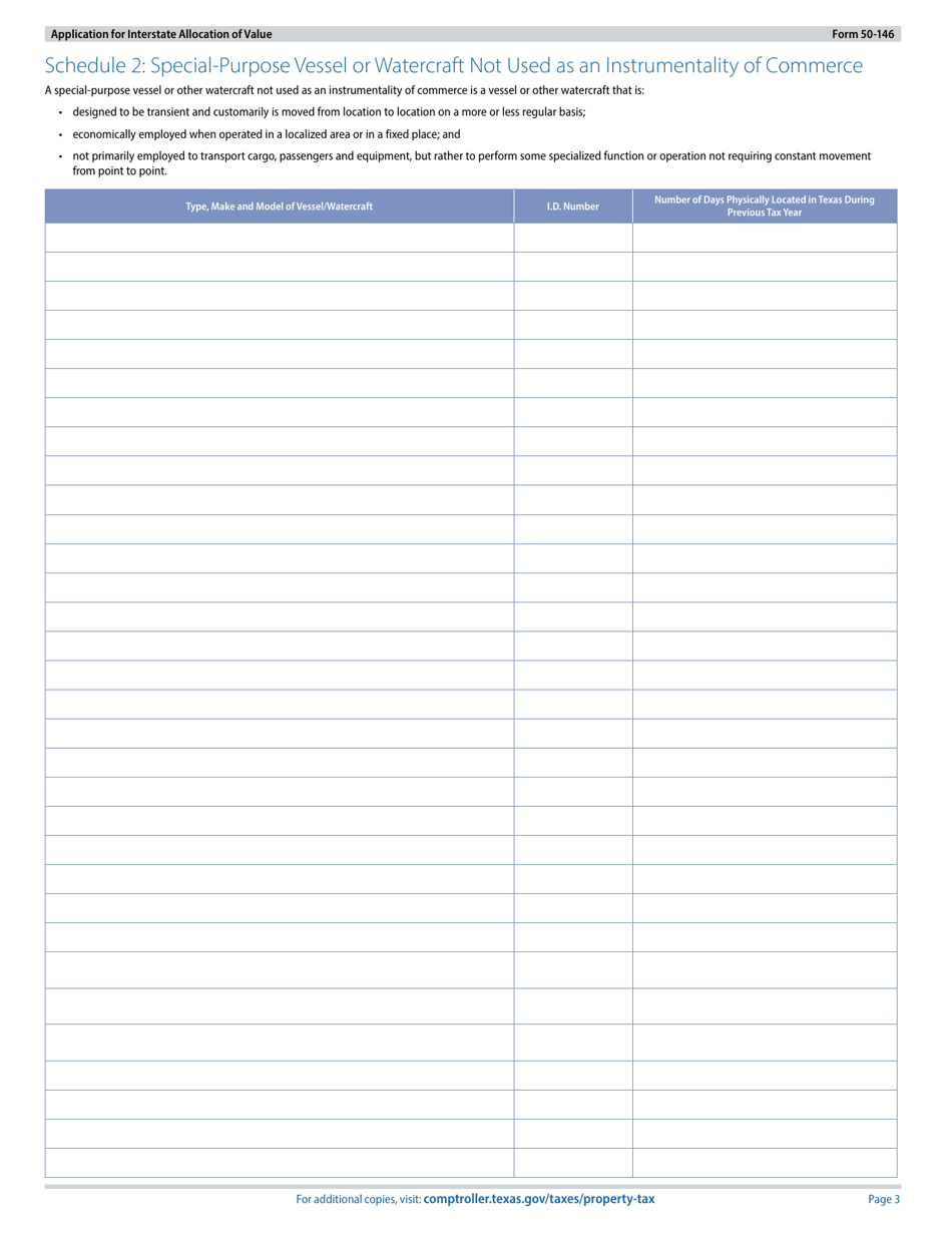 Form 50-146 Application for Interstate Allocation of Value for Vessels or Other Watercraft - Texas, Page 3