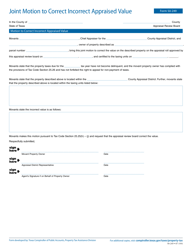 Document preview: Form 50-249 Joint Motion to Correct Incorrect Appraised Value - Texas