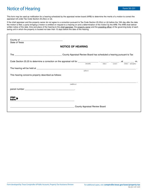 Form 50-231 Notice of Hearing - Texas