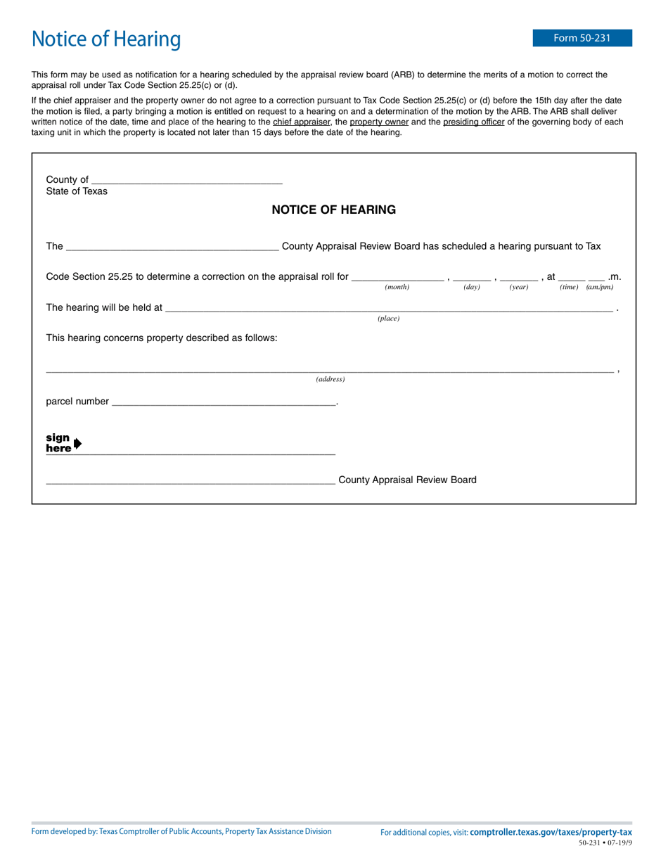 form-50-231-download-fillable-pdf-or-fill-online-notice-of-hearing